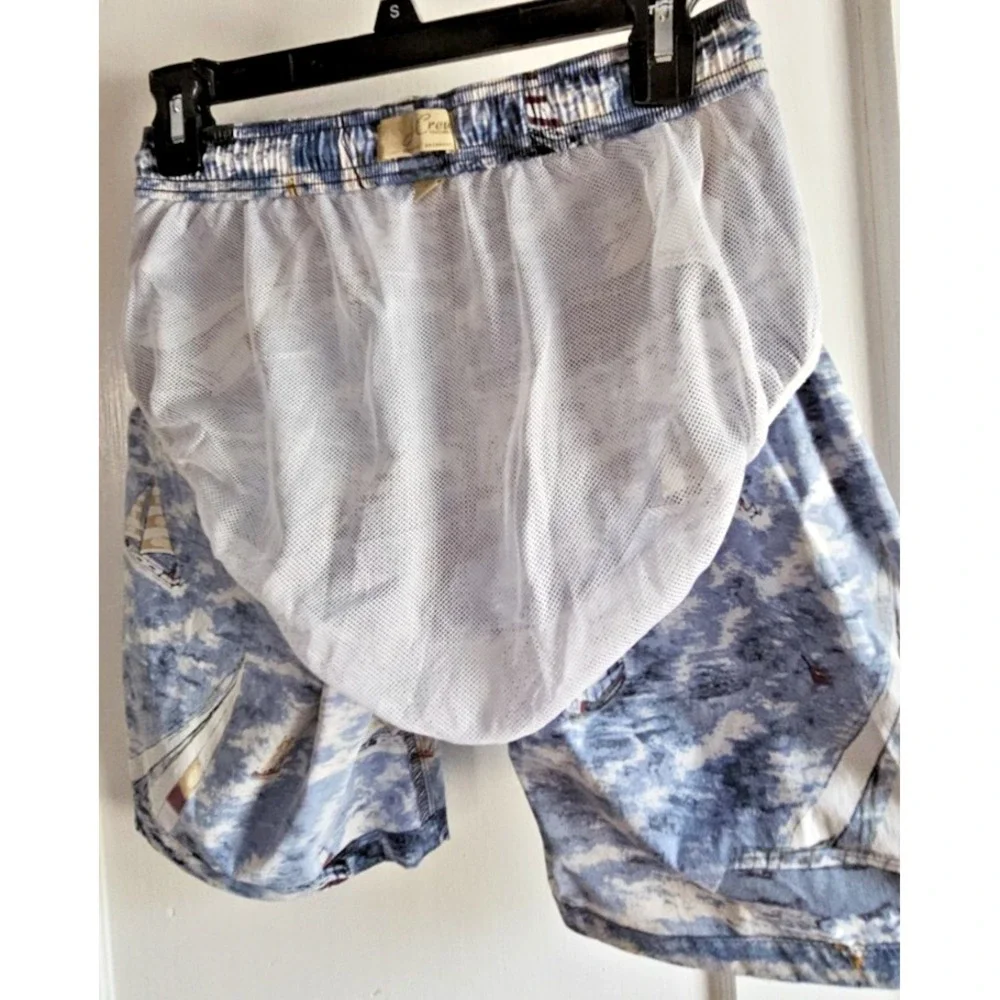J Crew men Sz XS swim trunks‎ tie waist pockets sailboats NEW